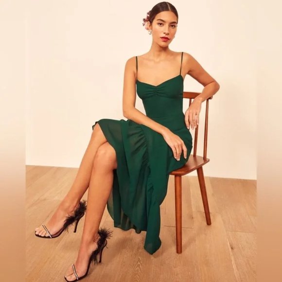 Reformation Emersyn Dress in Emerald - Picture 4 of 9